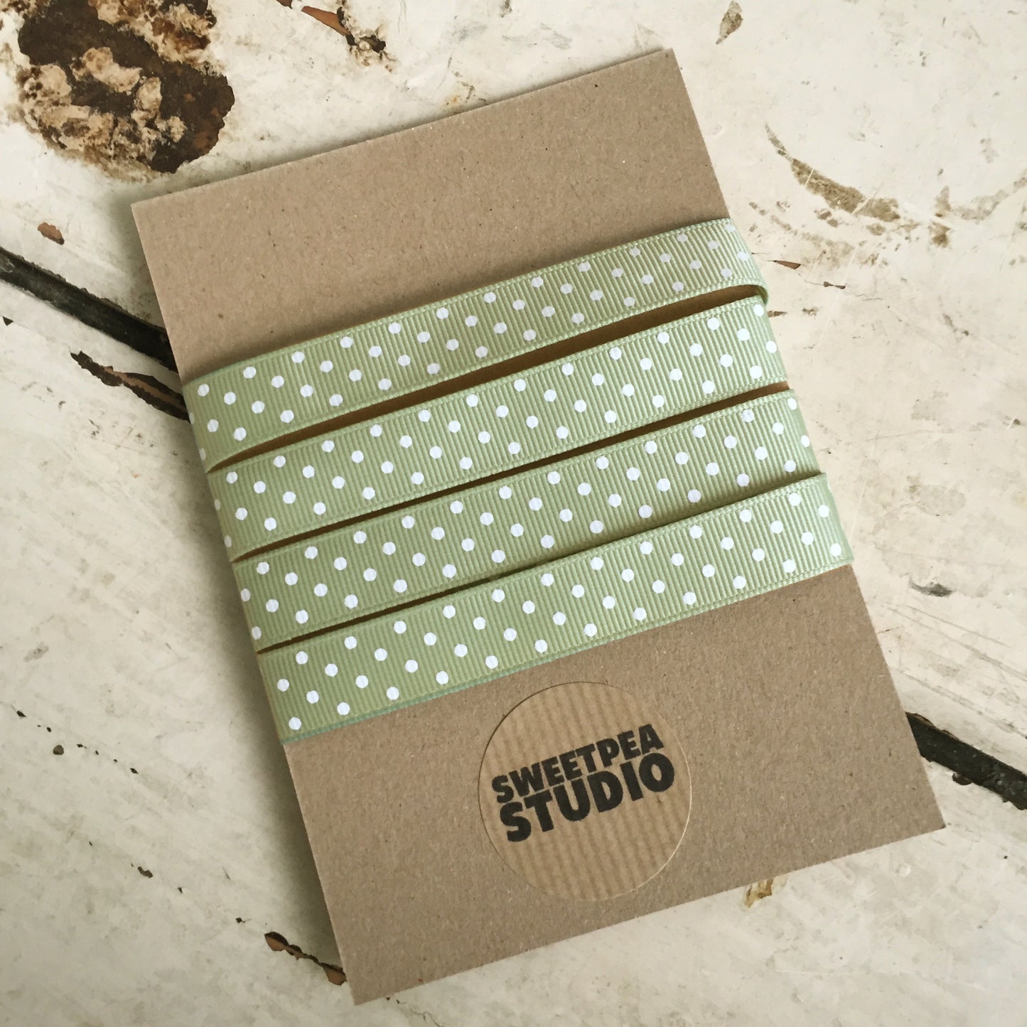 Spot Grosgrain Ribbon | Sage Green 16mm Polka Dot Spot | 1m 25m Roll - SweetpeaStore