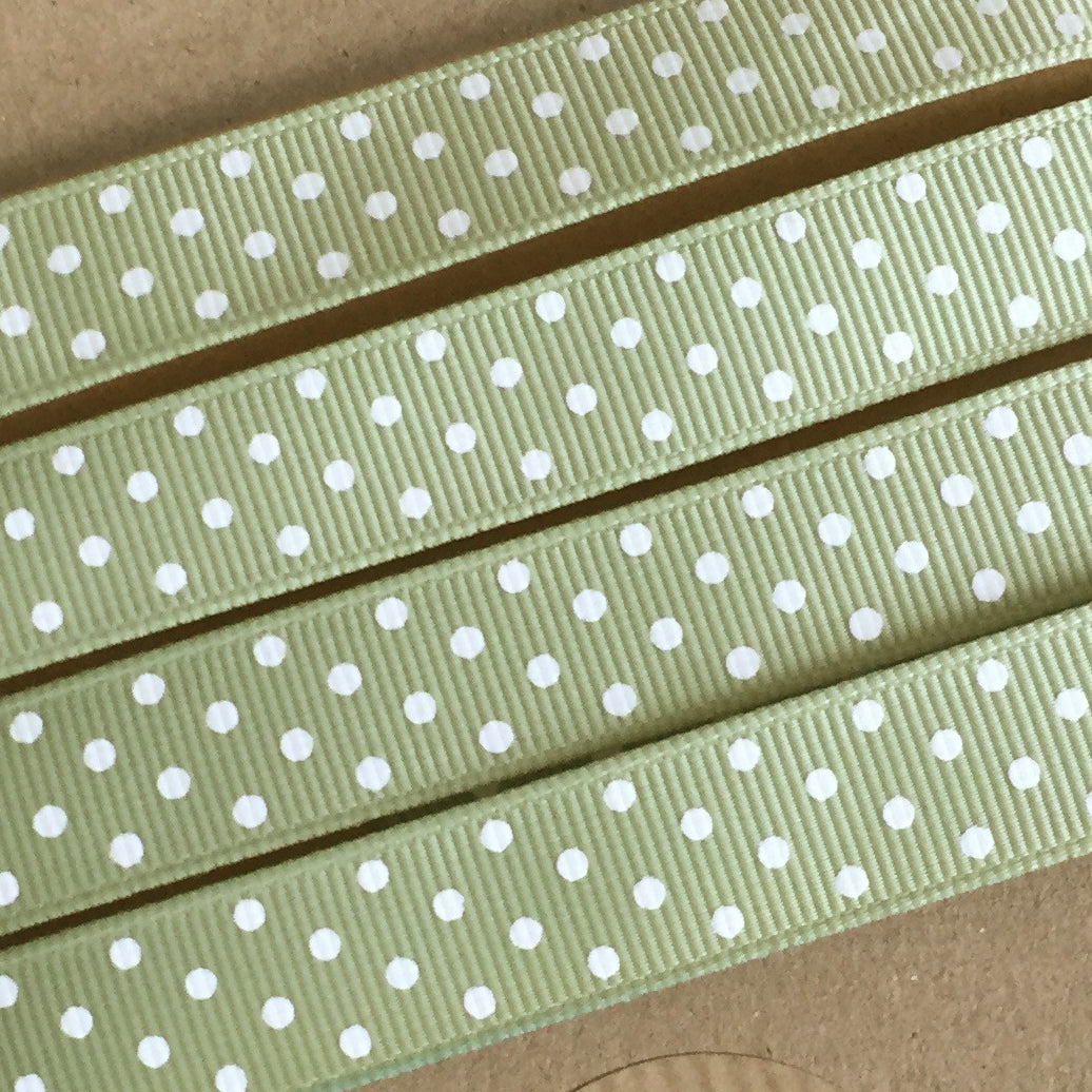 Spot Grosgrain Ribbon | Sage Green 16mm Polka Dot Spot | 1m 25m Roll - SweetpeaStore