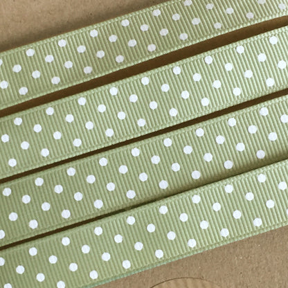 Spot Grosgrain Ribbon | Sage Green 16mm Polka Dot Spot | 1m 25m Roll