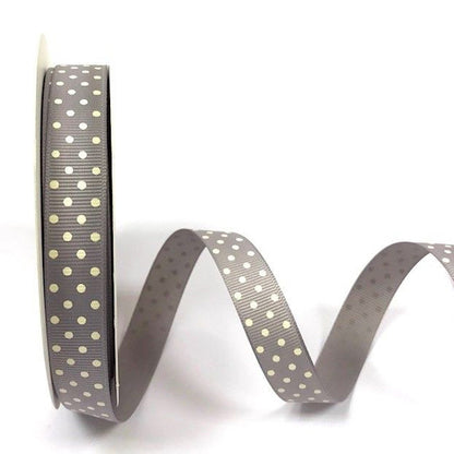 Spot Grosgrain Ribbon | Grey 16mm Polka Dot Spot | 1m 25m Roll - SweetpeaStore