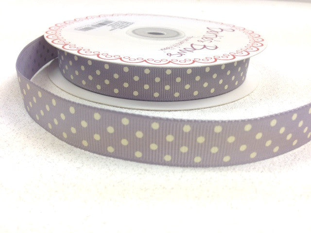 Spot Grosgrain Ribbon | Grey 16mm Polka Dot Spot | 1m 25m Roll - SweetpeaStore