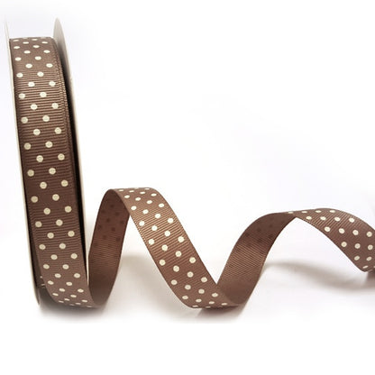 Spot Grosgrain Ribbon | Brown 16mm Polka Dot Spot | 1m 25m Roll - SweetpeaStore