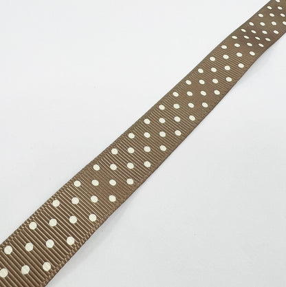 Spot Grosgrain Ribbon | Brown 16mm Polka Dot Spot | 1m 25m Roll - SweetpeaStore