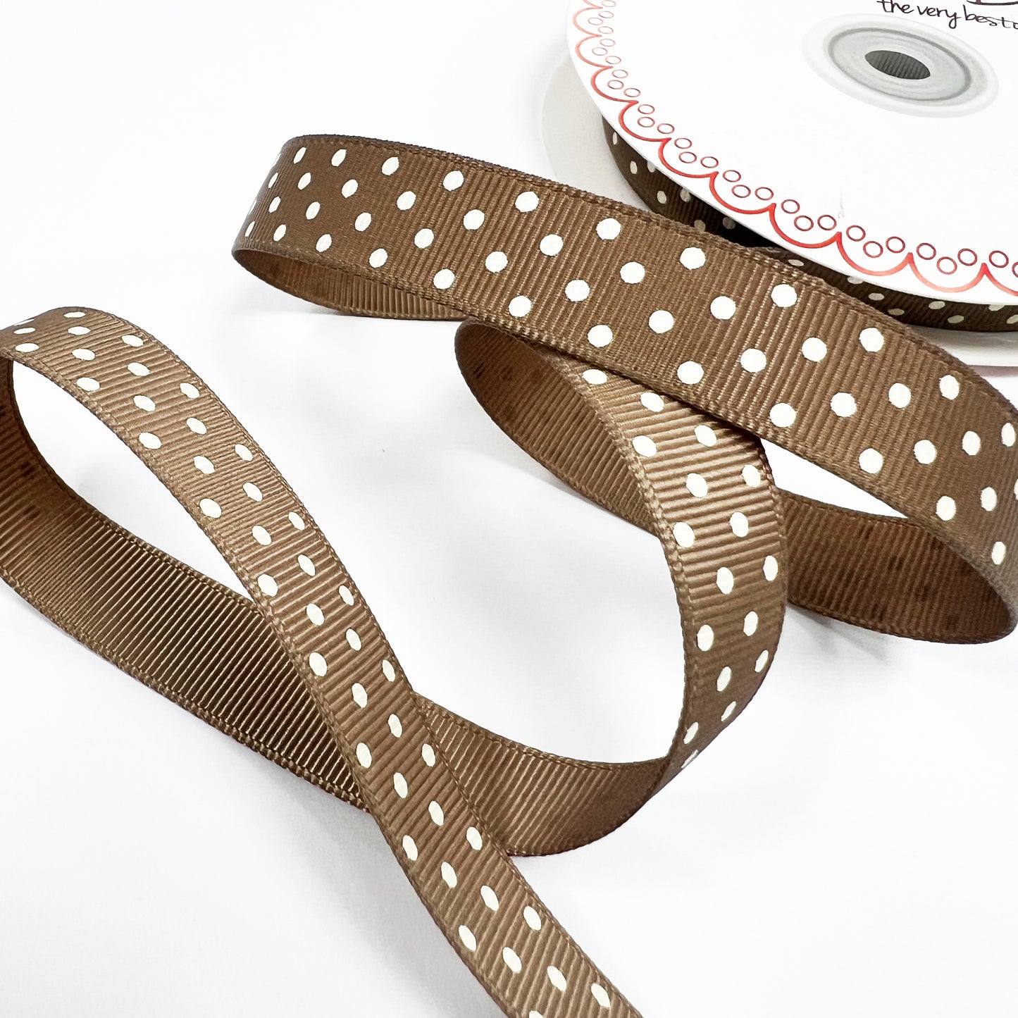 Spot Grosgrain Ribbon | Brown 16mm Polka Dot Spot | 1m 25m Roll - SweetpeaStore