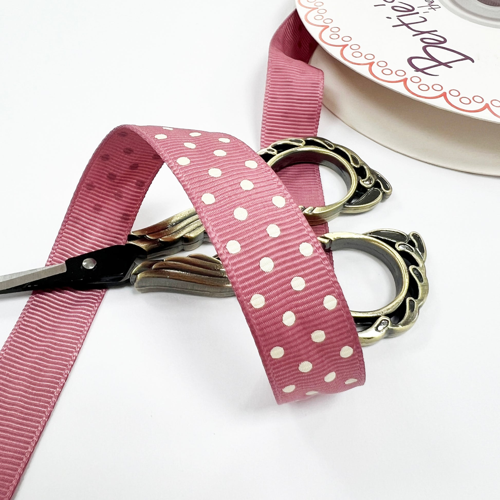 Spot Grosgrain Ribbon | Vintage Rose 16mm Polka Dot Spot | 1m 25m Roll - SweetpeaStore