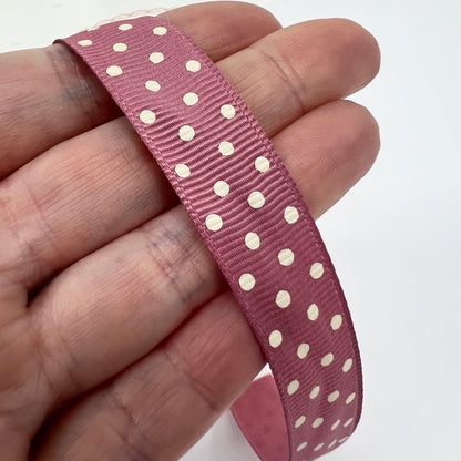 Spot Grosgrain Ribbon | Vintage Rose 16mm Polka Dot Spot | 1m 25m Roll - SweetpeaStore