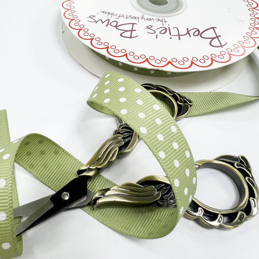 Spot Grosgrain Ribbon | Sage Green 16mm Polka Dot Spot | 1m 25m Roll - SweetpeaStore