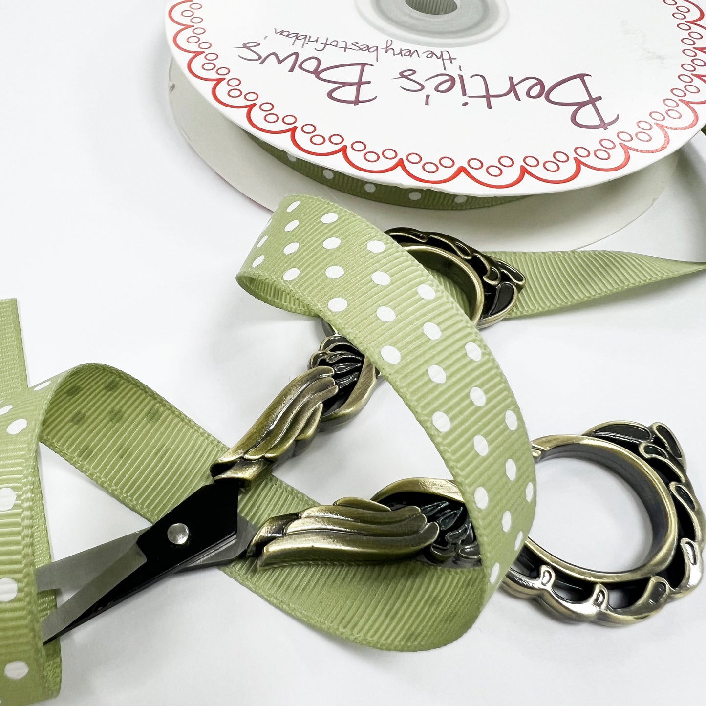 Spot Grosgrain Ribbon | Sage Green 16mm Polka Dot Spot | 1m 25m Roll