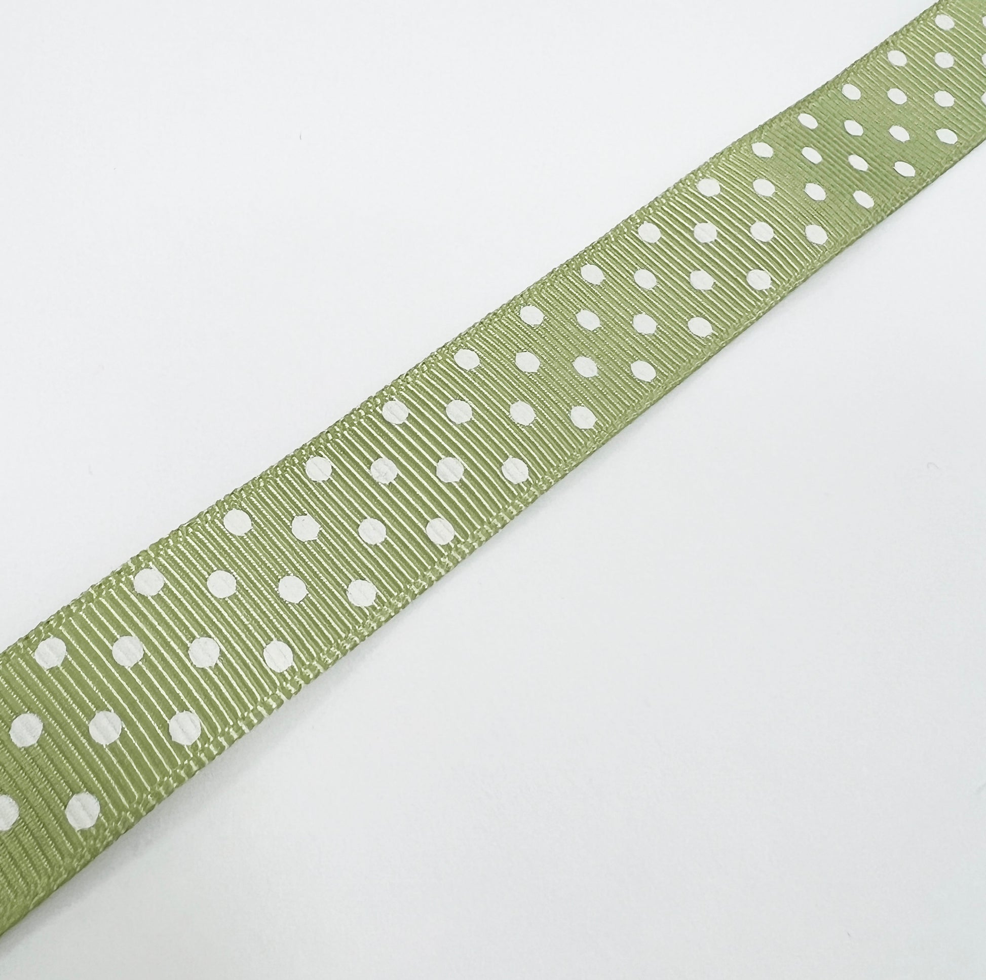 Spot Grosgrain Ribbon | Sage Green 16mm Polka Dot Spot | 1m 25m Roll - SweetpeaStore