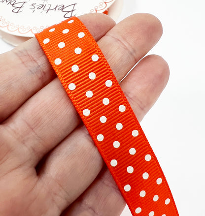 Spot Grosgrain Ribbon | Orange 16mm Polka Dot Spot | 1m 25m Roll - SweetpeaStore