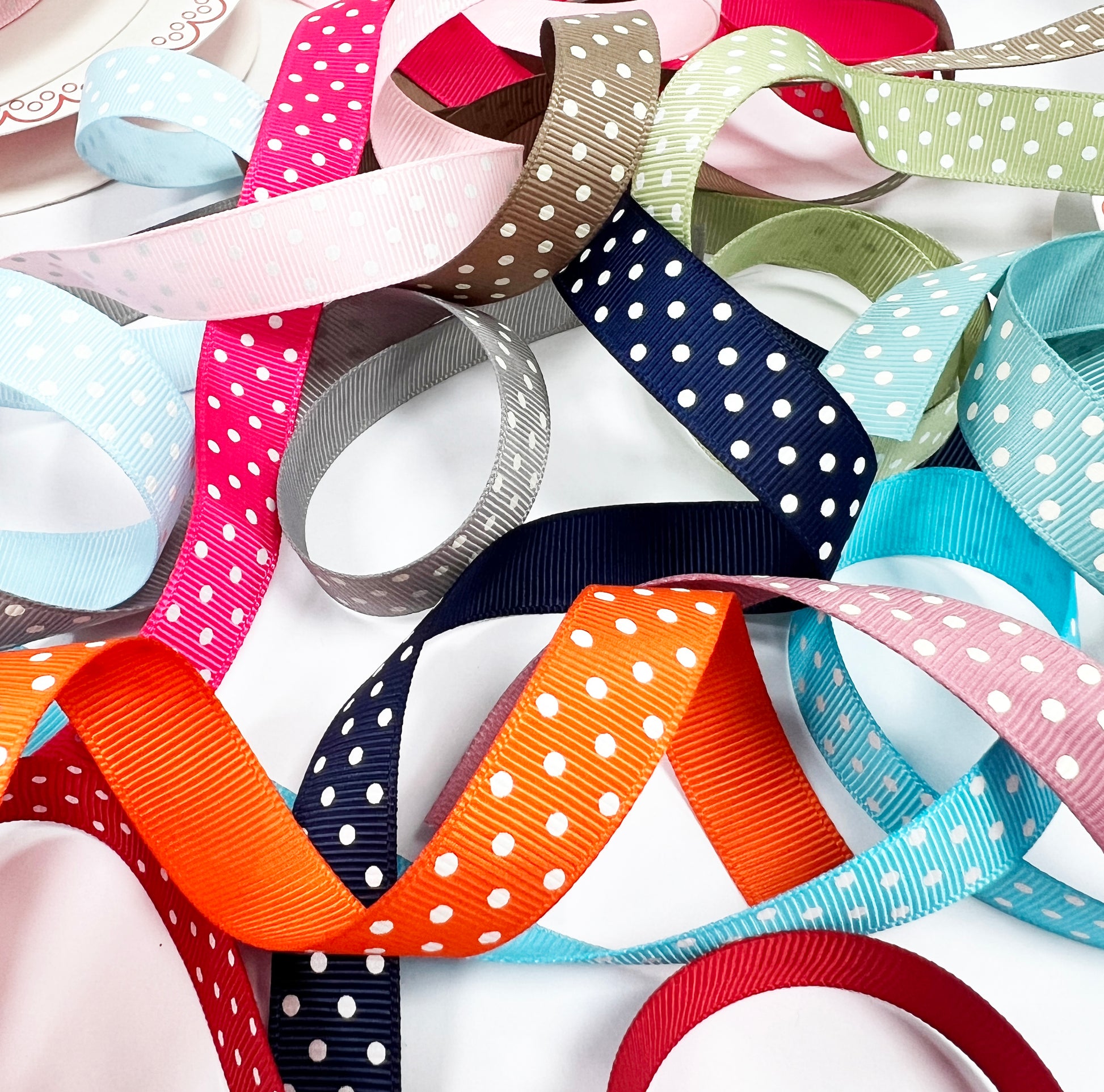 Spot Grosgrain Ribbon | Orange 16mm Polka Dot Spot | 1m 25m Roll - SweetpeaStore