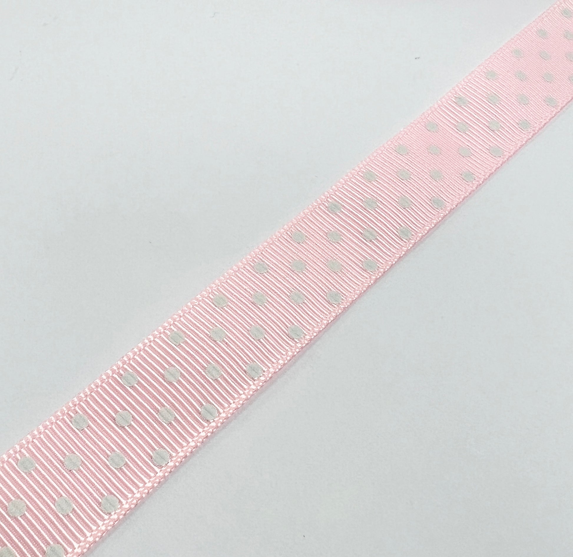 Spot Grosgrain Ribbon | Baby Pink 16mm Polka Dot Spot | 1m 25m Roll - SweetpeaStore