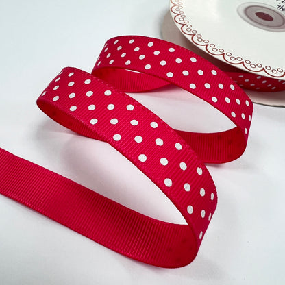 Spot Grosgrain Ribbon | Hot Pink 16mm Polka Dot Spot | 1m 25m Roll | Valentine's Day - SweetpeaStore