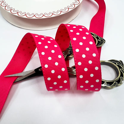 Spot Grosgrain Ribbon | Hot Pink 16mm Polka Dot Spot | 1m 25m Roll | Valentine's Day - SweetpeaStore