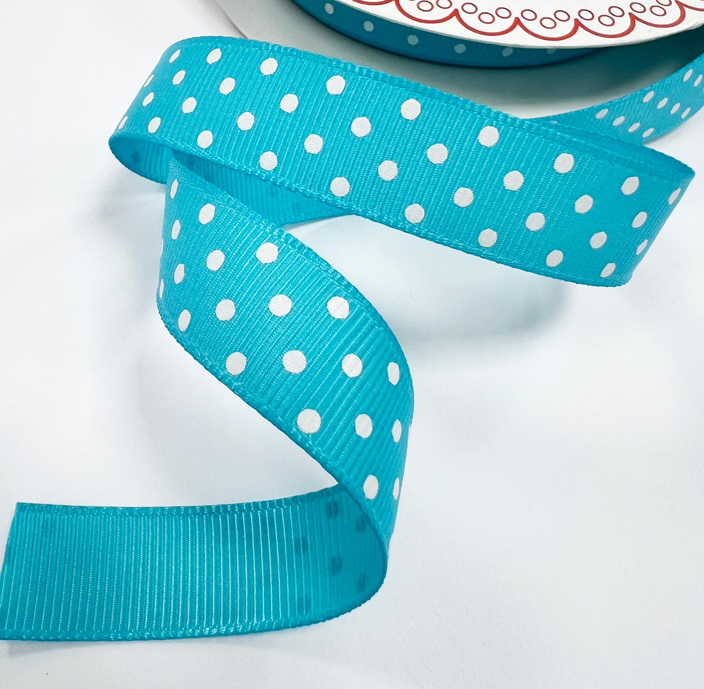 Spot Grosgrain Ribbon |Turquoise Blue 16mm Polka Dot Spot | 1m 25m Roll - SweetpeaStore