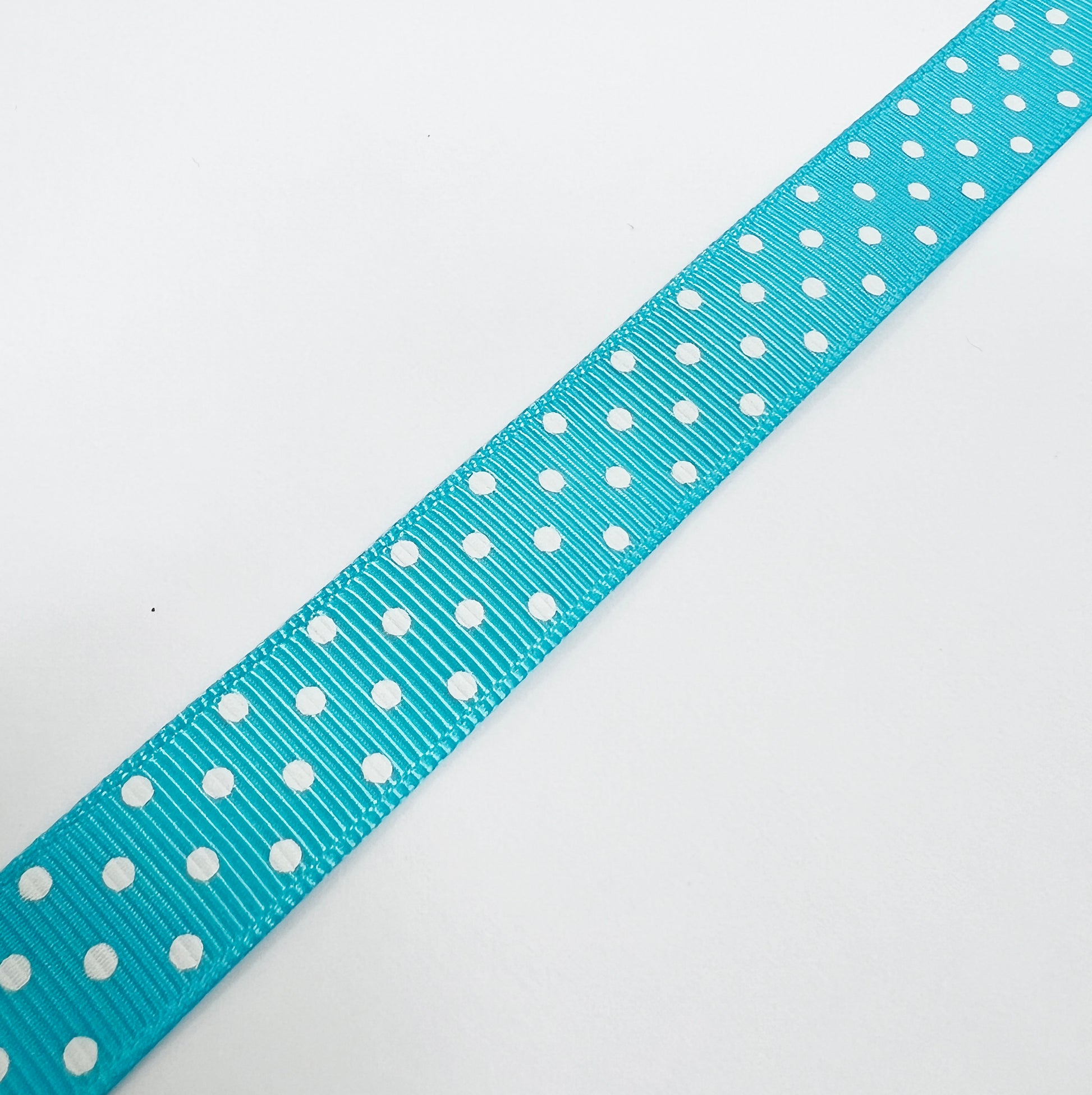 Spot Grosgrain Ribbon |Turquoise Blue 16mm Polka Dot Spot | 1m 25m Roll - SweetpeaStore