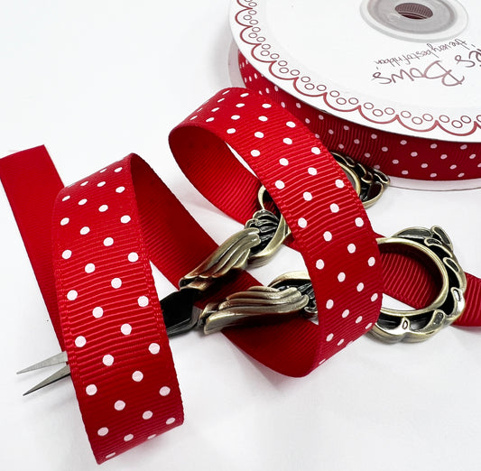 Spot Grosgrain Ribbon | Red 16mm Polka Dot Spot | 1m 25m Roll | Valentines Day - SweetpeaStore