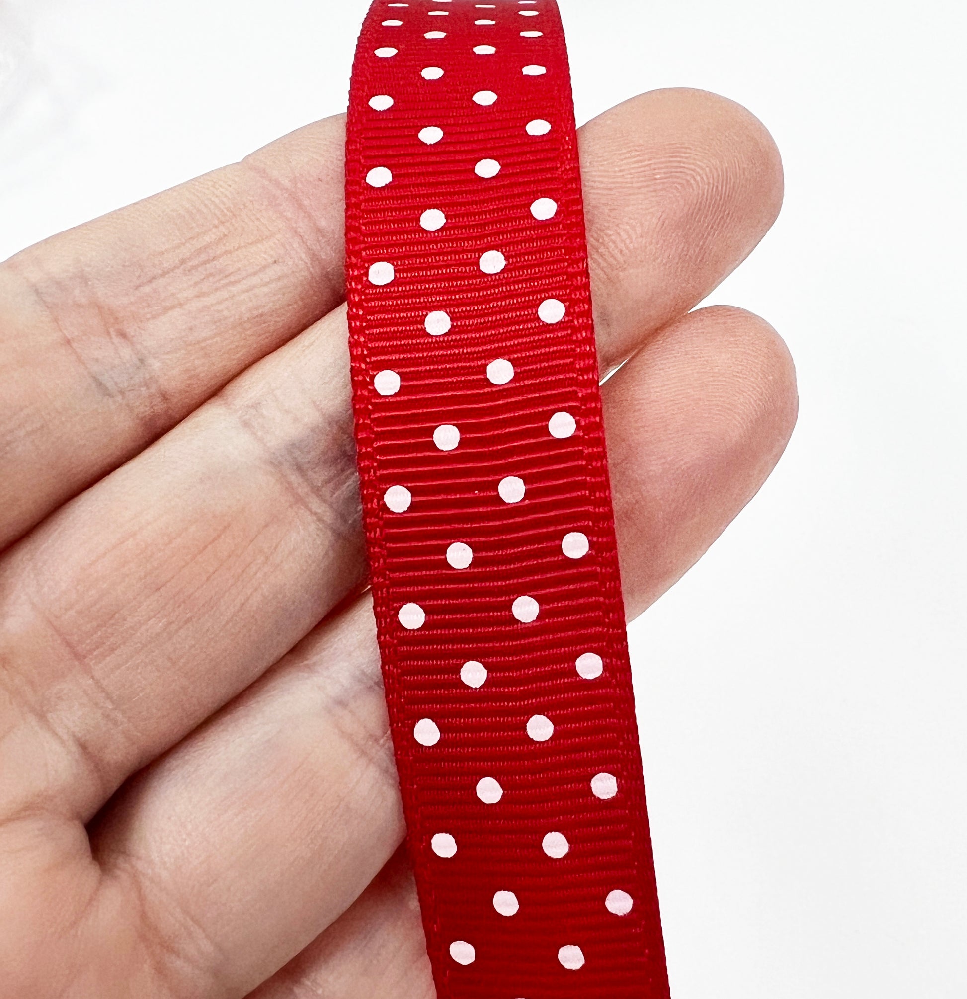 Spot Grosgrain Ribbon | Red 16mm Polka Dot Spot | 1m 25m Roll | Valentines Day - SweetpeaStore