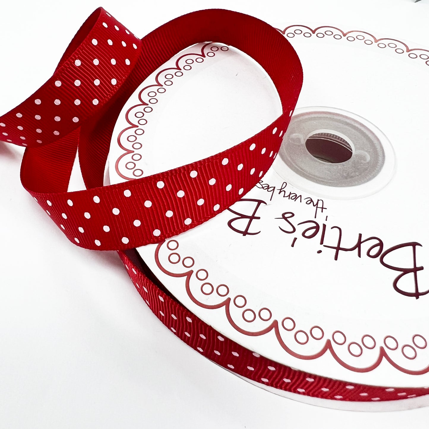 Spot Grosgrain Ribbon | Red 16mm Polka Dot Spot | 1m 25m Roll | Valentines Day - SweetpeaStore