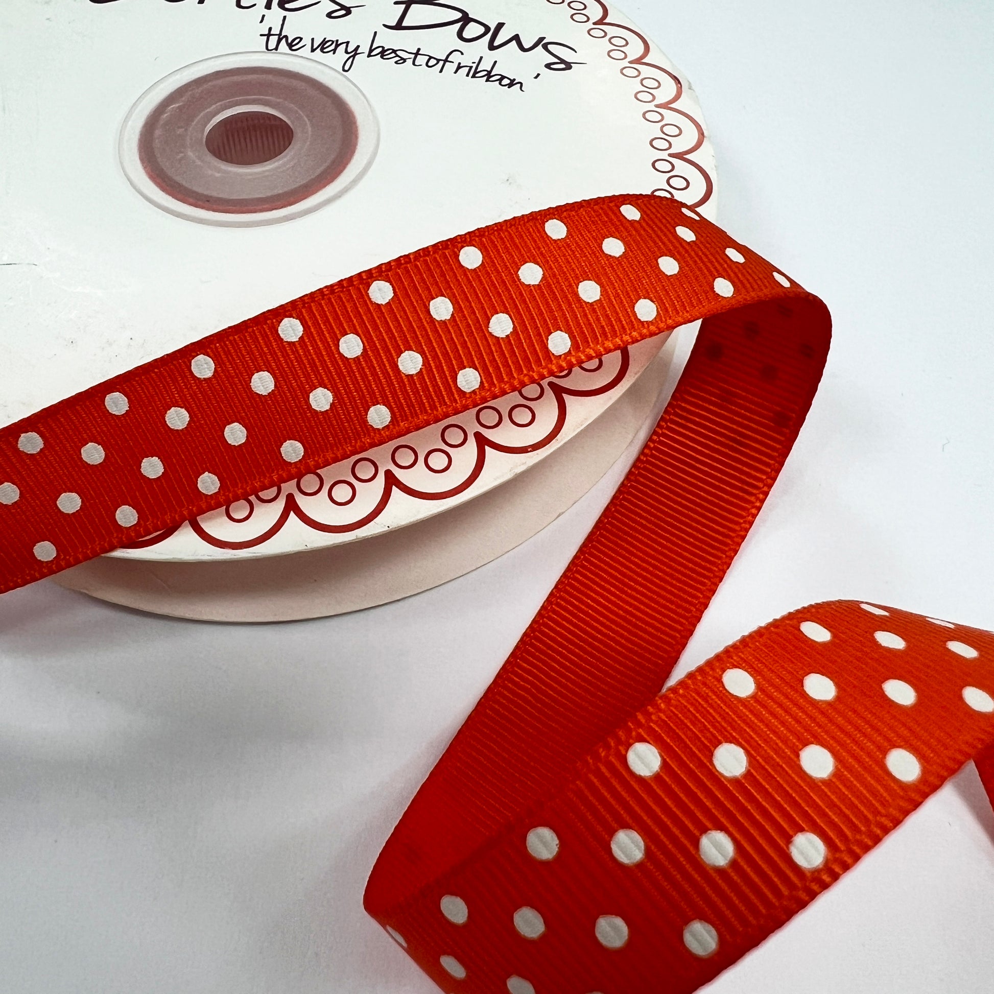 Spot Grosgrain Ribbon | Red 16mm Polka Dot Spot | 1m 25m Roll | Valentines Day - SweetpeaStore