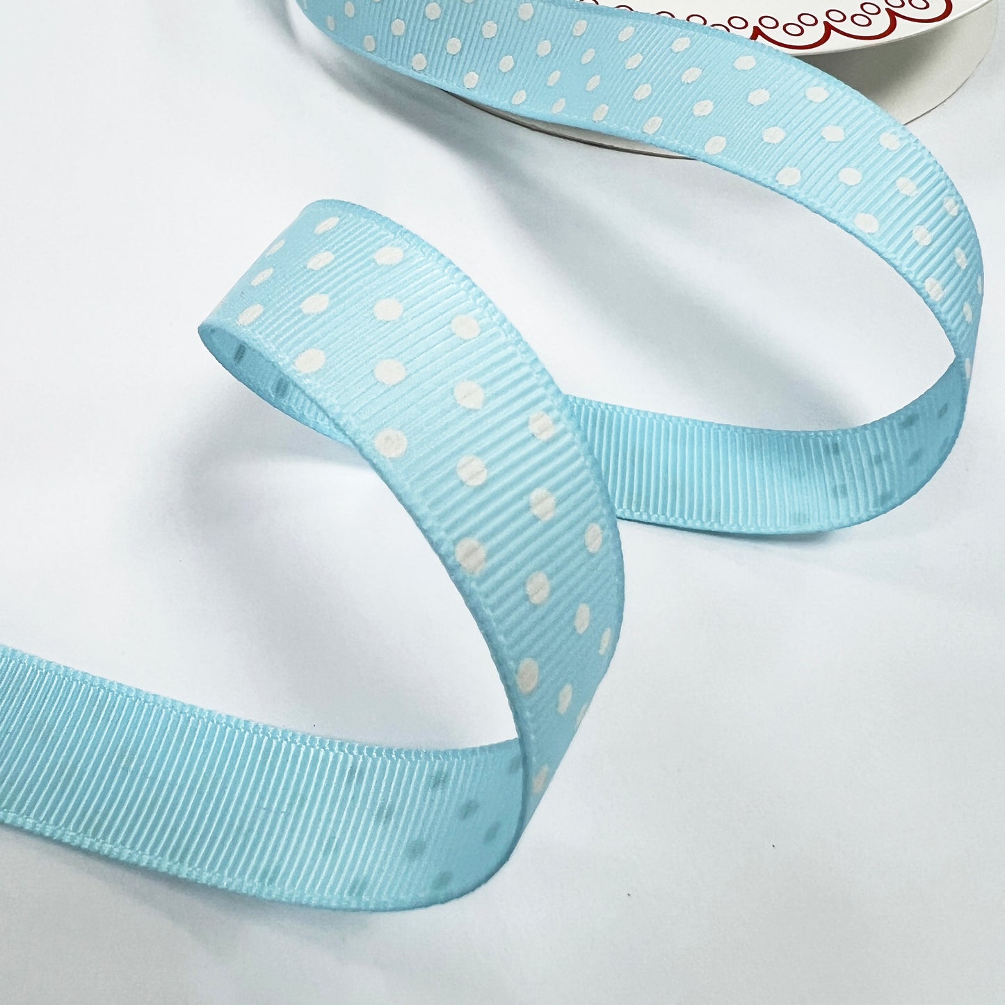 Spot Grosgrain Ribbon | Baby Blue 16mm Polka Dot Spot | 1m 25m Roll - SweetpeaStore