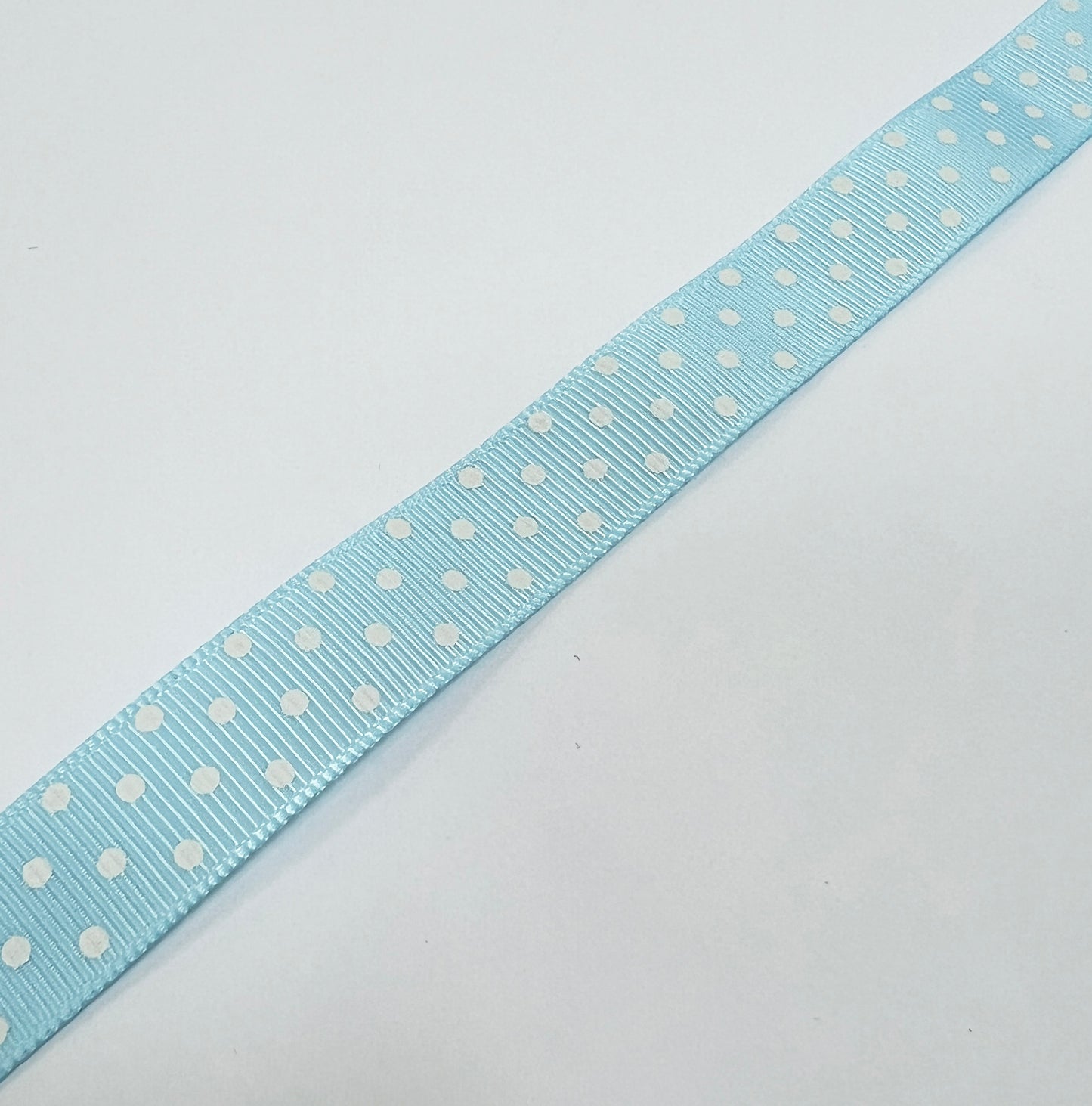 Spot Grosgrain Ribbon | Baby Blue 16mm Polka Dot Spot | 1m 25m Roll - SweetpeaStore