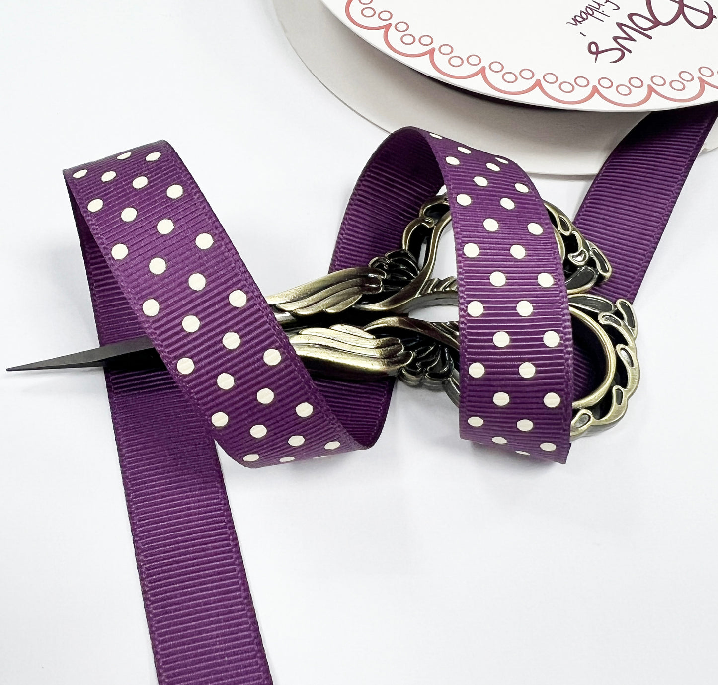 Spot Grosgrain Ribbon | Purple 16mm Polka Dot Spot | 1m 25m Roll - SweetpeaStore