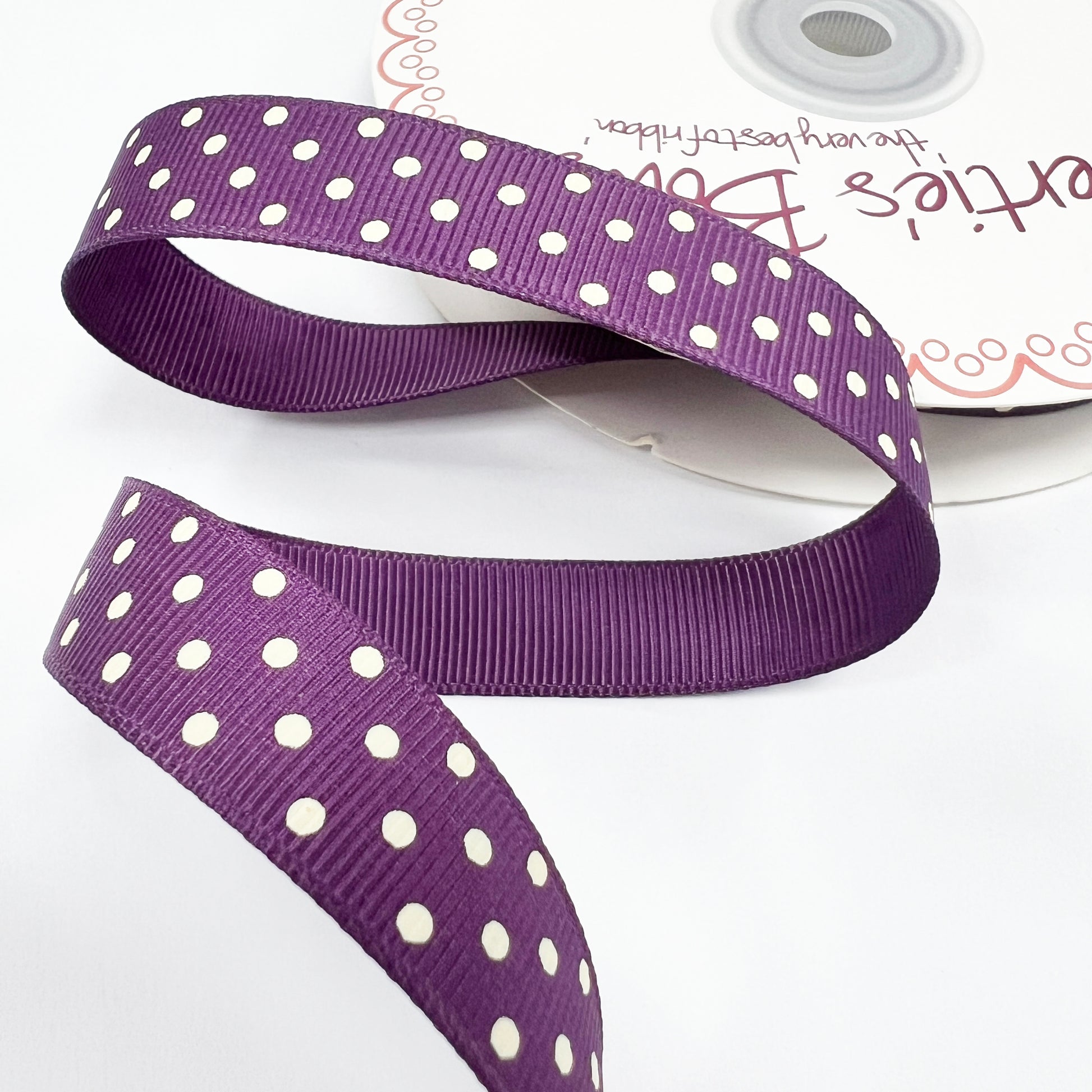 Spot Grosgrain Ribbon | Purple 16mm Polka Dot Spot | 1m 25m Roll - SweetpeaStore