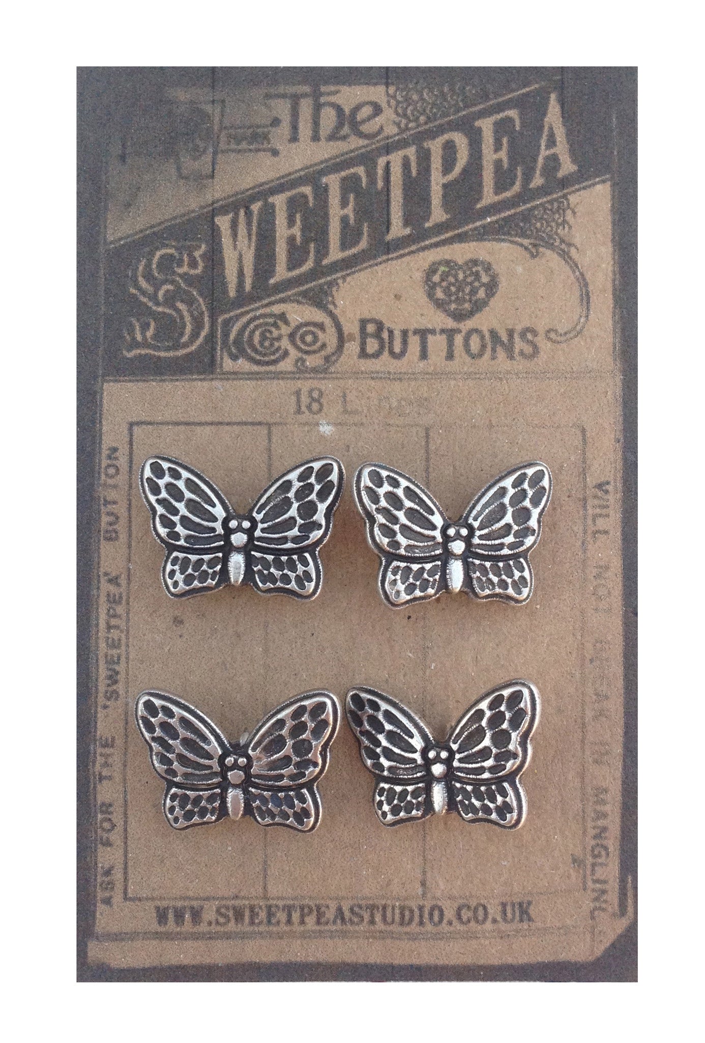 4 Silver Metal Butterfly Buttons