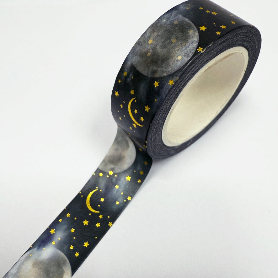 Moon & Stars Washi Tape | Gold Foil | 1.5cm x 10m | Paper Stationery Planner - SweetpeaStore