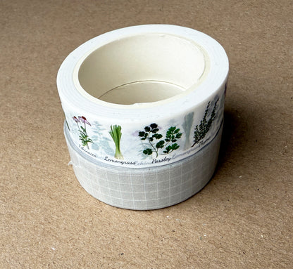 Washi Tape Garden Herbs & Neutral Grid | Journalling | 1.5cm x 10m - SweetpeaStore