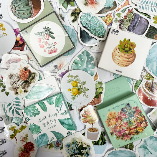 Vintage Flowers & House Plant Stickers | 4 x Mini Boxes 186 pcs | Scrapbooking - SweetpeaStore