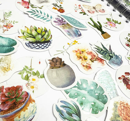 Vintage Flowers & House Plant Stickers | 4 x Mini Boxes 186 pcs | Scrapbooking - SweetpeaStore