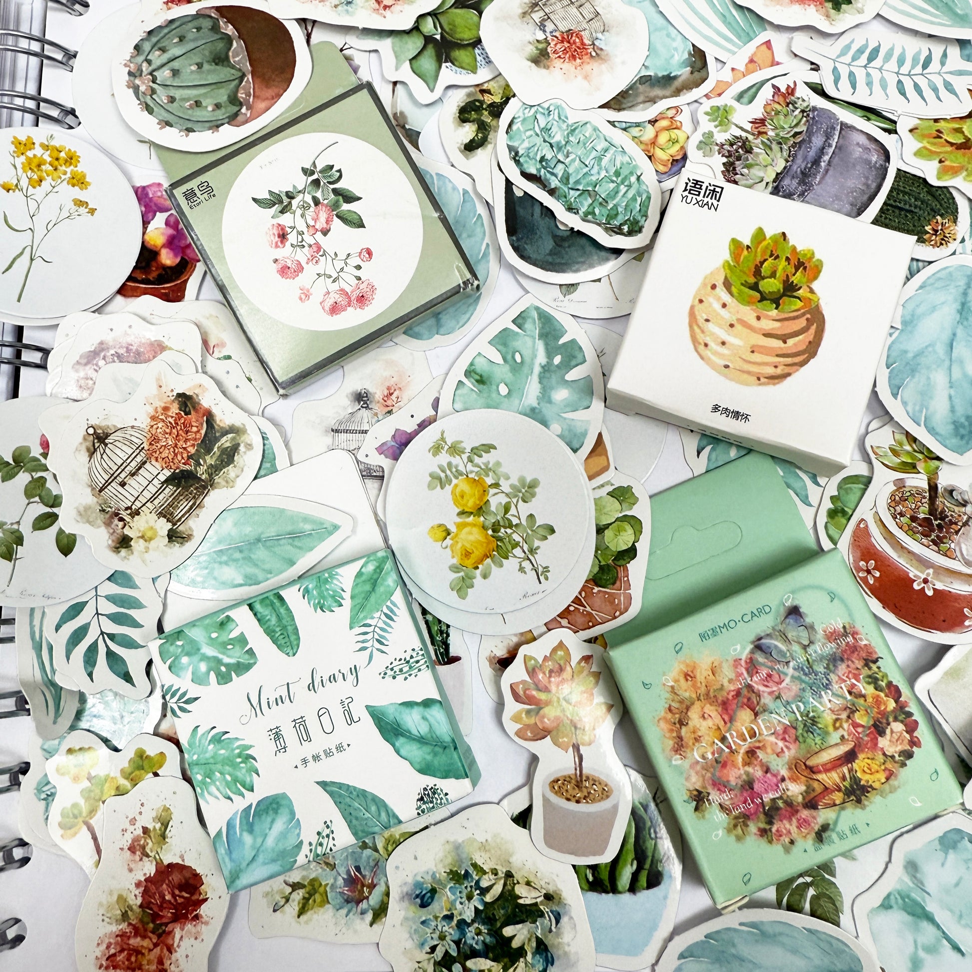 Vintage Flowers & House Plant Stickers | 4 x Mini Boxes 186 pcs | Scrapbooking - SweetpeaStore