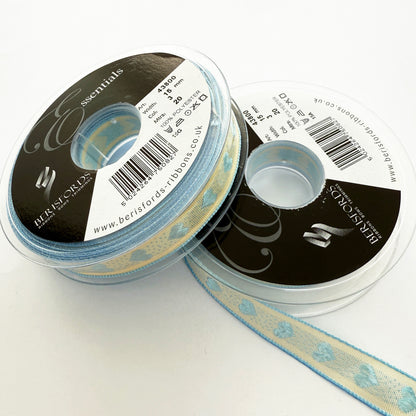 Blue & Cream Heart Ribbon | Baby Shower New Arrival Valentine's Wrapping Craft - SweetpeaStore