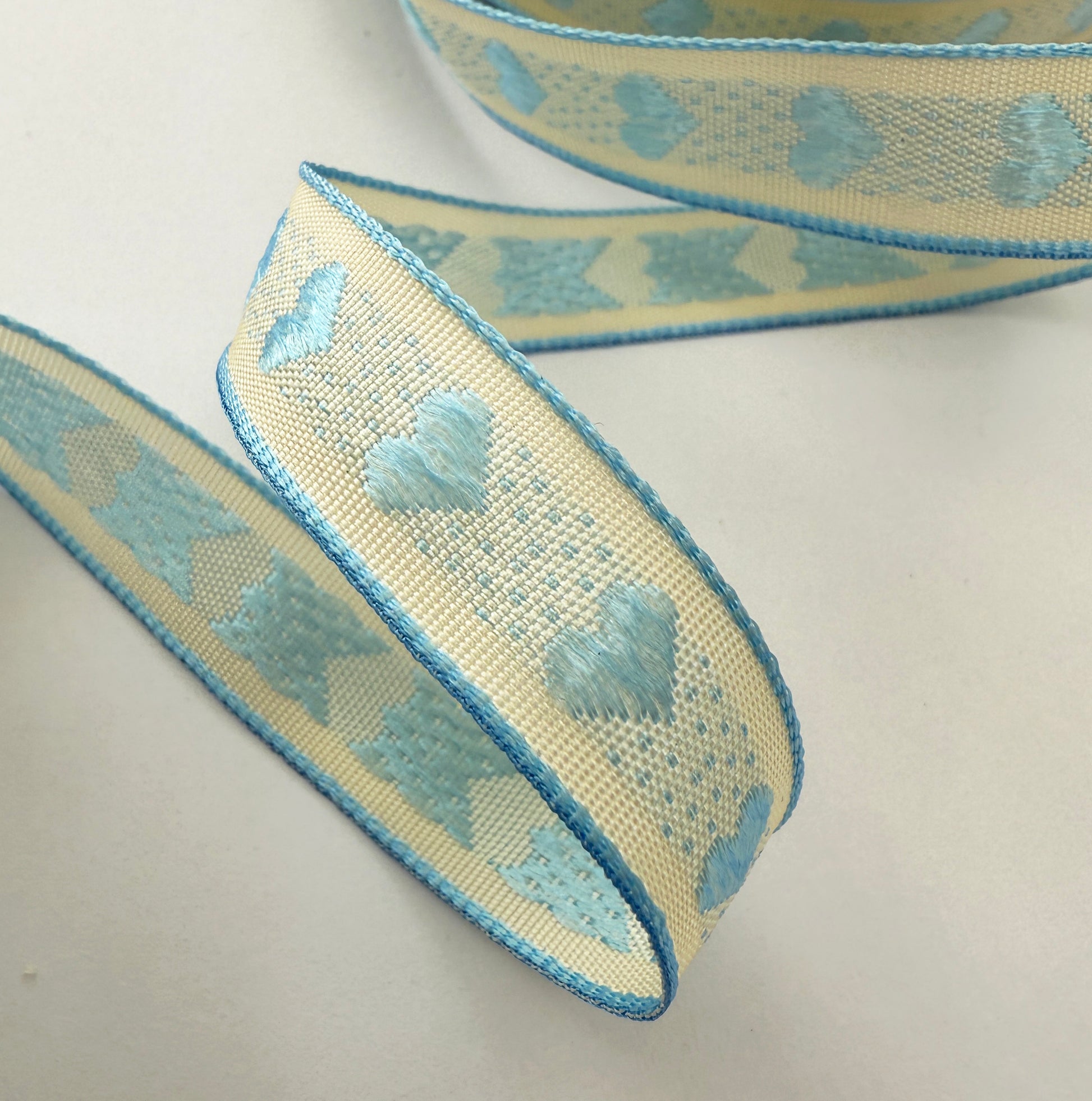 Blue & Cream Heart Ribbon | Baby Shower New Arrival Valentine's Wrapping Craft - SweetpeaStore