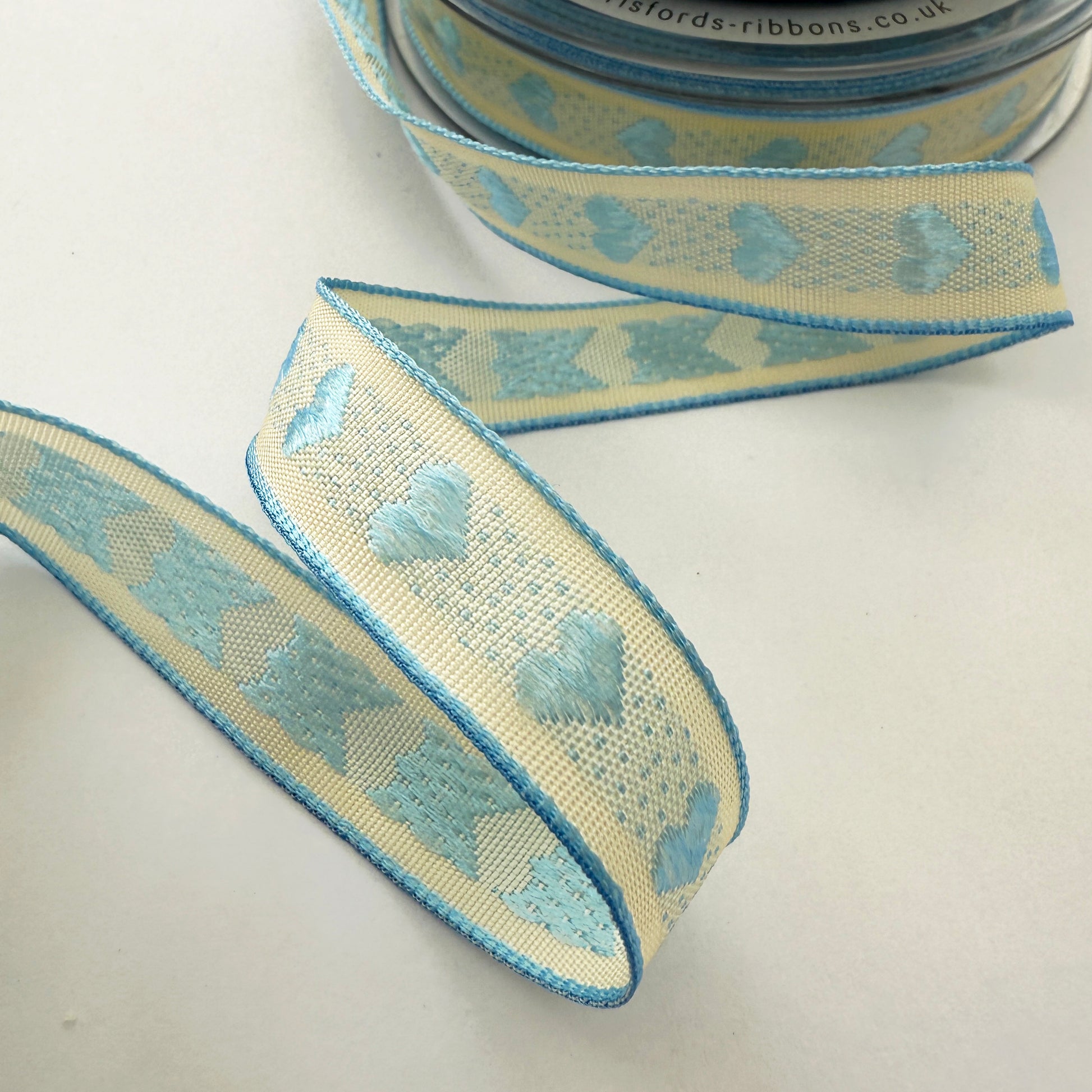 Blue & Cream Heart Ribbon | Baby Shower New Arrival Valentine's Wrapping Craft - SweetpeaStore