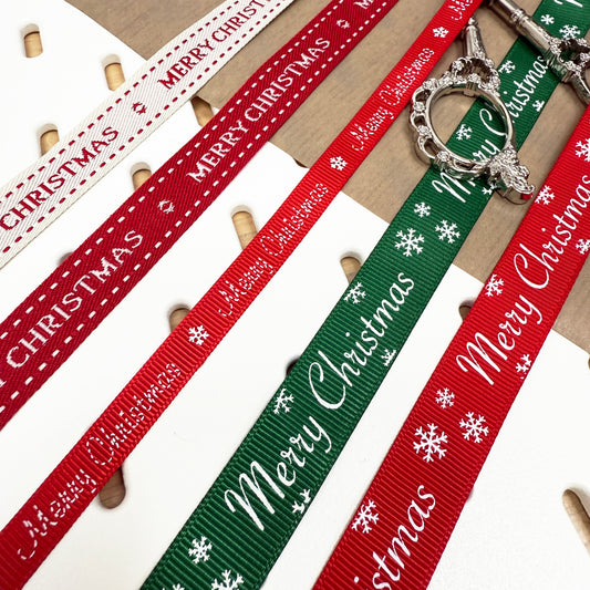 Christmas Ribbon | Red Green Natural | 1m 5m Full Roll | Wrapping Gifts Craft