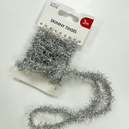 Silver Skinny Mini Tinsel | 3m x 1.5cm | Craft Card Wrap Decorations