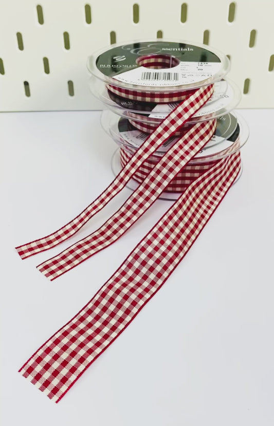 Red & Cream Gingham Ribbon 10mm 15mm 25mm 1m or Full 20m Roll Craft Sewing Home Decor