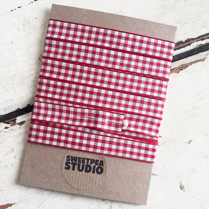 15mm Red & Cream Rustic Gingham Check Polyester Ribbon - SweetpeaStore