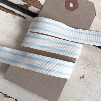 15mm Baby Blue and Cream Vintage Style Ticking Stripe Ribbon - SweetpeaStore