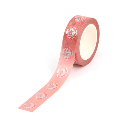 Pink Coral Shell Silver Foiled Washi Tape | 15mm x 10m | Stationery Journalling Scrapbooking - SweetpeaStore