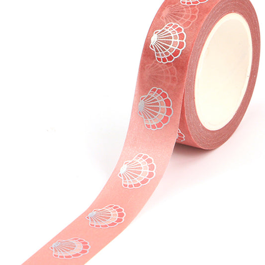 Pink Coral Shell Silver Foiled Washi Tape | 15mm x 10m | Stationery Journalling Scrapbooking - SweetpeaStore