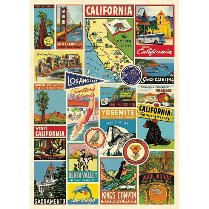 Vintage Travel New York California Poster Paper Craft Wrap Decoupage - Cavallini - SweetpeaStore