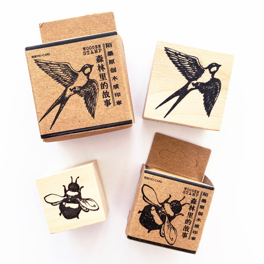 Wooden Stamp - Bee or Swallow - Vintage Rubber Stamps Cards Crafts Tags Stamping - SweetpeaStore