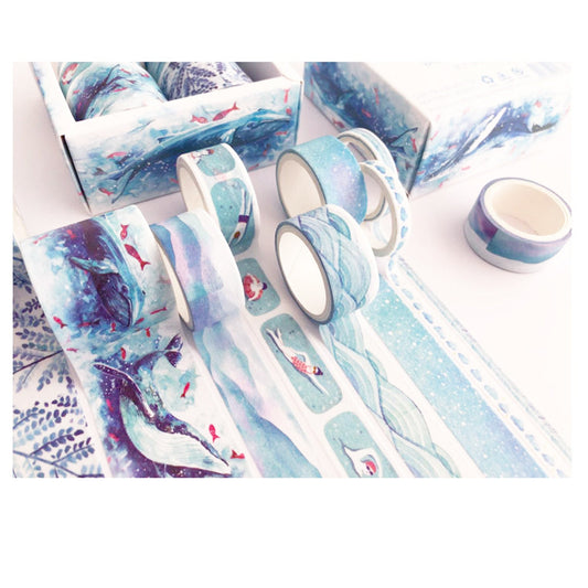 Blue Whale Washi Tape Set | Sea Waves Leaf Watercolour Tape | Journalling Scrapbooking Paper Craft - SweetpeaStore