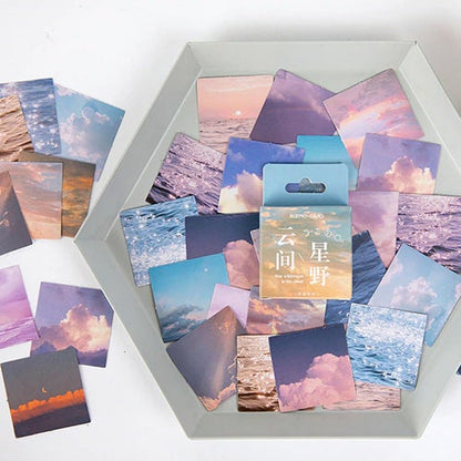 Moon Cloud & Sea Photo Stickers Mini Box Collage | Set of 46 Summer Holiday Travel Journal Planner Scrapbook Peel Off Mini Box Sticker - SweetpeaStore