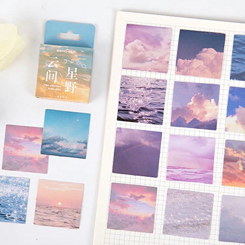 Moon Cloud & Sea Photo Stickers Mini Box Collage | Set of 46 Summer Holiday Travel Journal Planner Scrapbook Peel Off Mini Box Sticker - SweetpeaStore