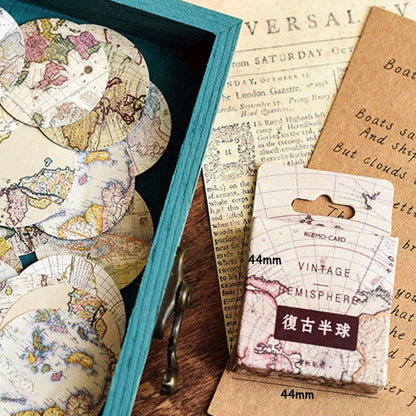 Vintage World Map Mini Box Stickers | 46 Peel Off Sticker | Scrapbooking Journalling - SweetpeaStore